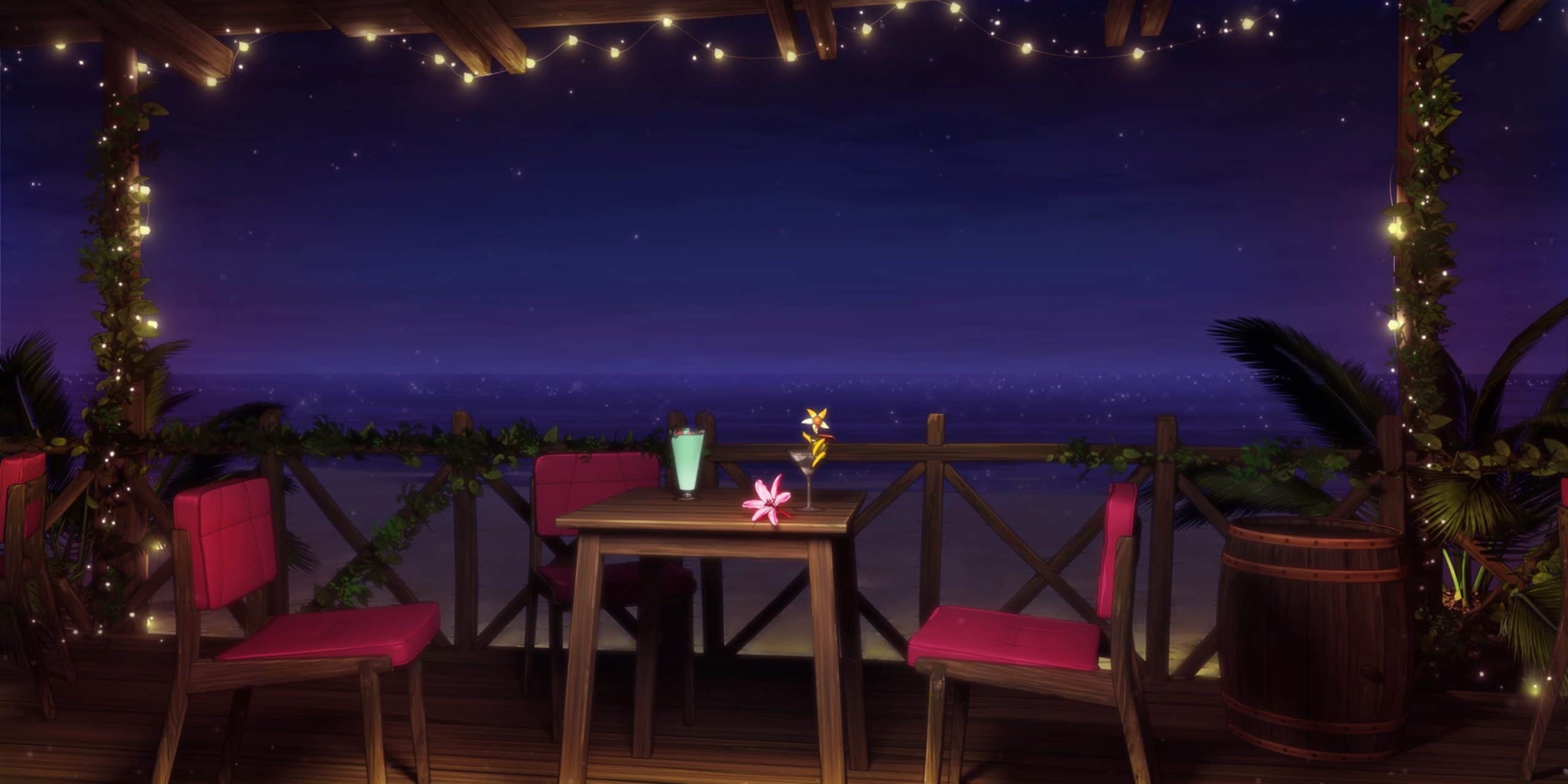 Image d'un bar face à l'océan dans le jeu Is It Love